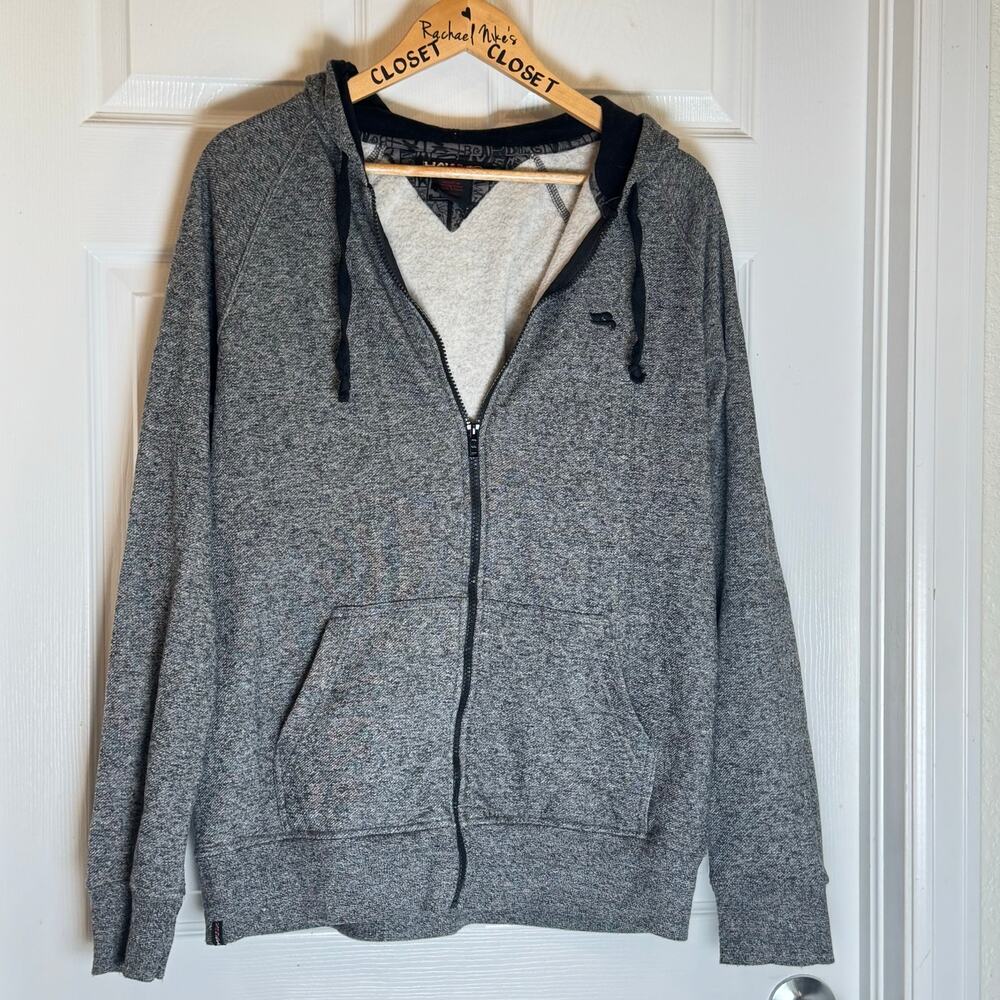 Tony Hawke Men's Gray Black Fleece Hoodie Full Zip Sweatshirt Large